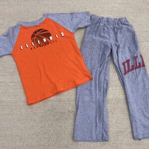 University of Illinois Fighting Illini outfit t-shirt pajama set youth sz 8/10